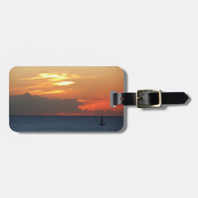 Sunset Clouds and Sailboat Seascape Luggage Tag (Front Horizontal)