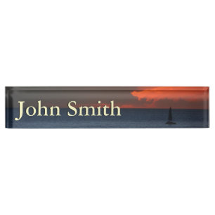Sunset Clouds and Sailboat Seascape Nameplate