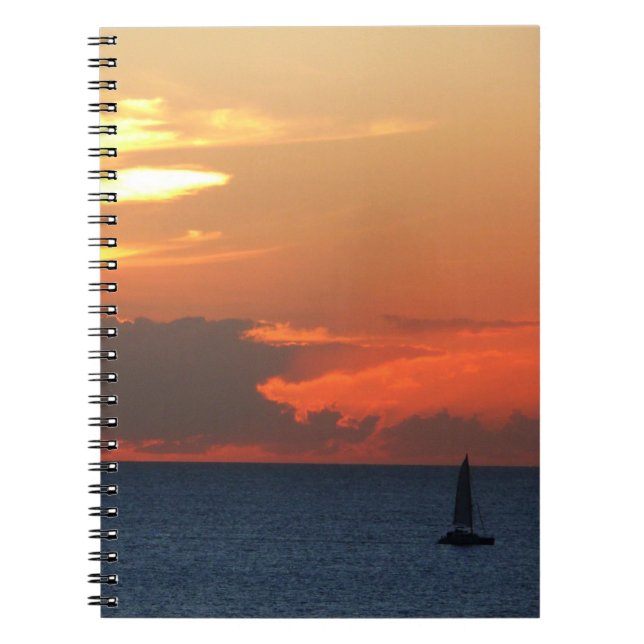 Sunset Clouds and Sailboat Seascape Notebook (Front)