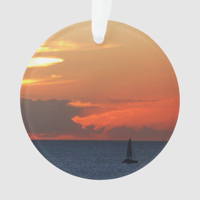 Sunset Clouds and Sailboat Seascape Ornament (Front)