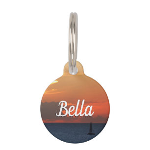 Sunset Clouds and Sailboat Seascape Pet Tag
