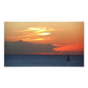 Sunset Clouds and Sailboat Seascape Photo Print