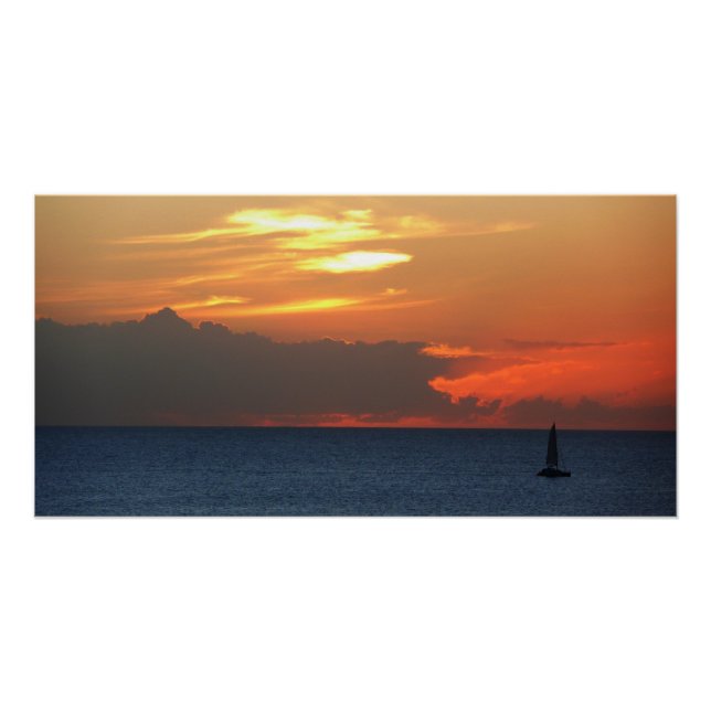 Sunset Clouds and Sailboat Seascape Poster (Front)