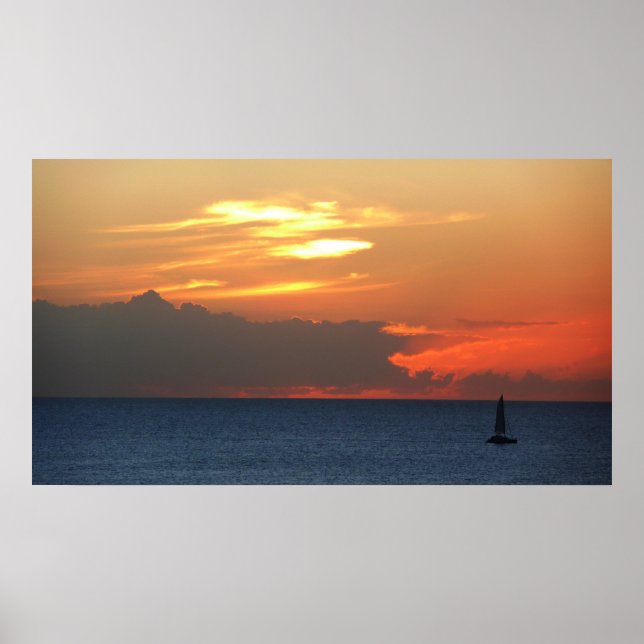 Sunset Clouds and Sailboat Seascape Poster (Front)