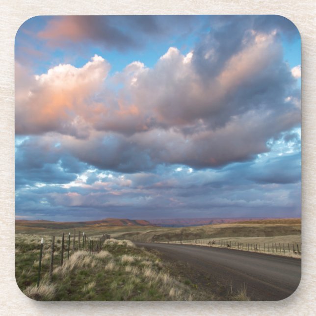 Sunset Clouds Over Gravel Zumwalt Prairie Road Coaster (Front)