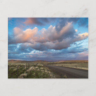 Sunset Clouds Over Gravel Zumwalt Prairie Road Postcard