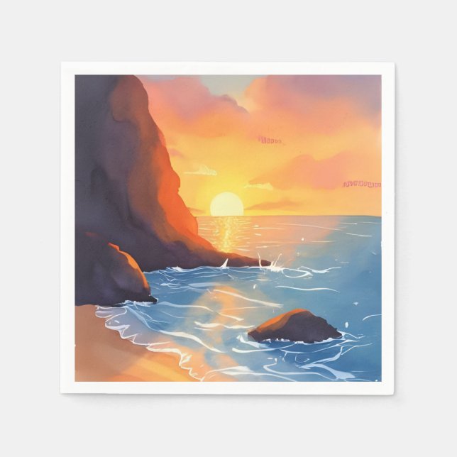 Sunset Coast | Beach Ocean Waves Napkin (Front)