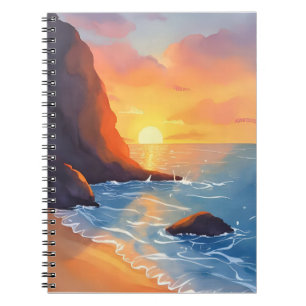 Sunset Coast   Beach Ocean Waves Notebook