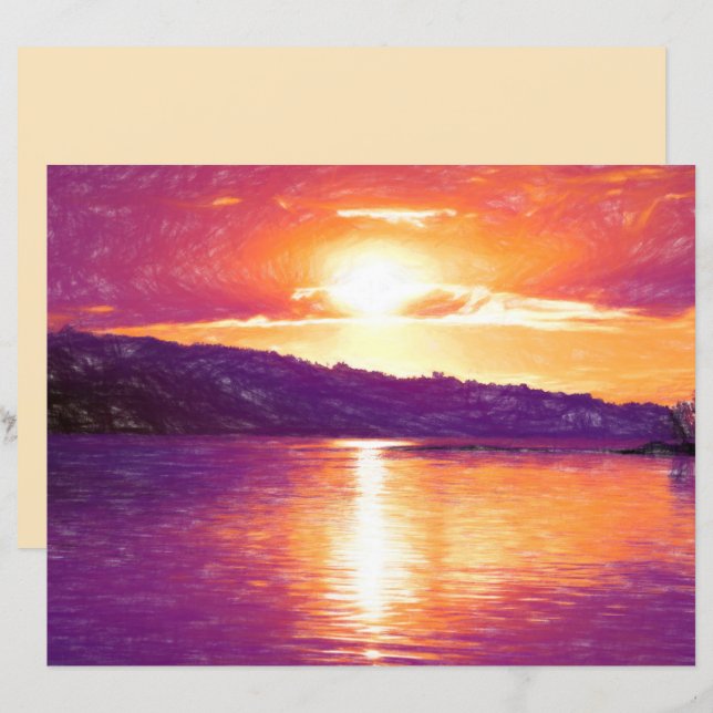 Sunset Coastal Beach Orange Purple Decoupage (Front/Back)
