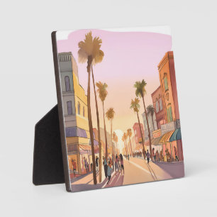 Sunset Coastal Town   Palm Tree Coastal Watercolor Plaque