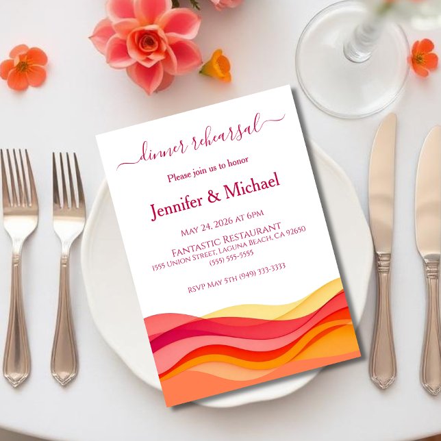 Sunset Color Waves Dinner Rehearsal  Invitation (Sunset Color Waves Modern Wedding dinner rehearsal invitation)