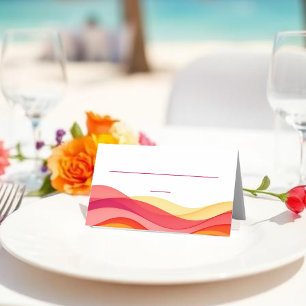 Sunset Color Waves Modern Wedding Place Card