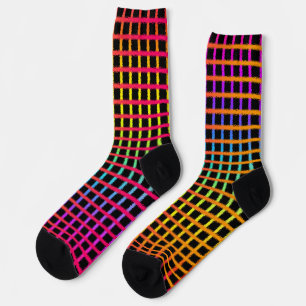 Sunset Colors Grid Lines on Crazy Socks