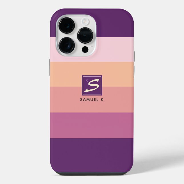 Sunset Colour Palette Stripe Monogram iPhone Case (Back)