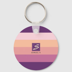 Sunset Colour Palette Stripe Monogram Keychain