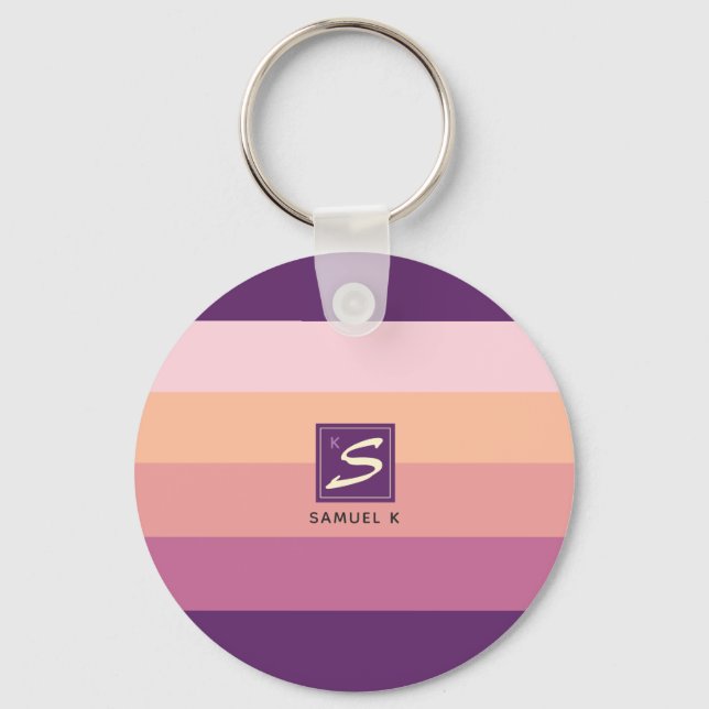 Sunset Colour Palette Stripe Monogram Keychain (Front)