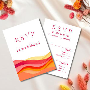 Sunset Colour Waves Modern Wedding RSVP Card