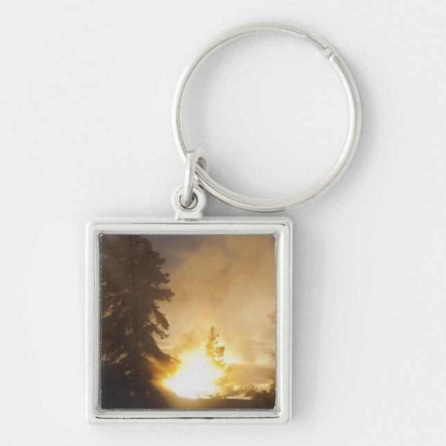 Sunset colours the steam above Leather Pool in Keychain (Front)