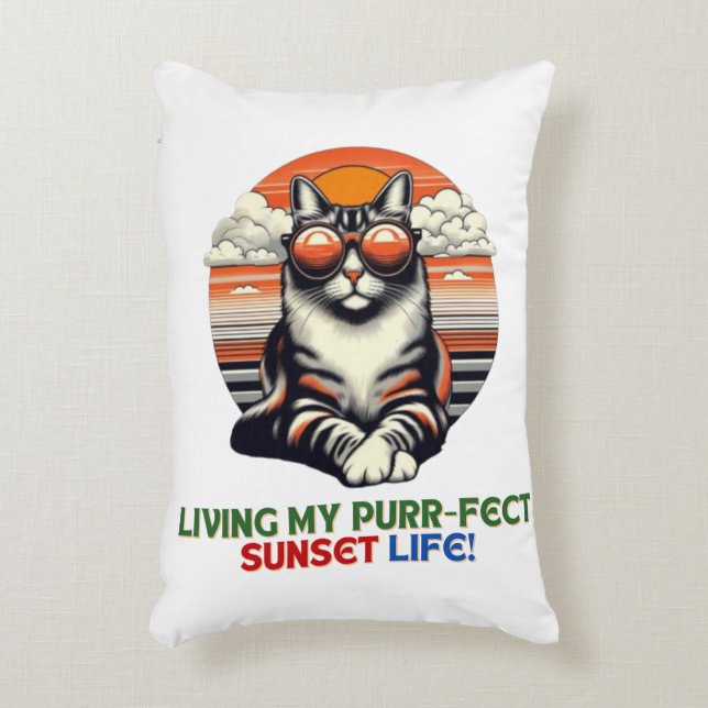 Sunset Cool Cat Accent Pillow (Front(Vertical))