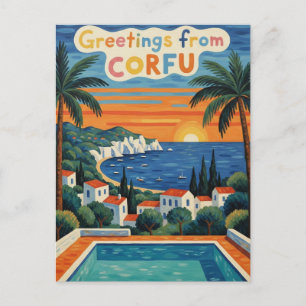 Sunset Corfu Greece Travel Postcard