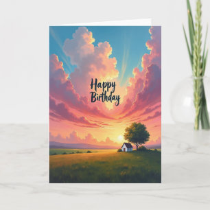 Sunset Cottage Birthday Card