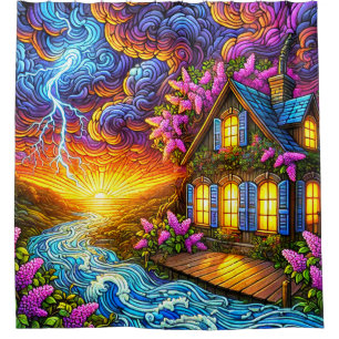 Sunset Cottage Scene