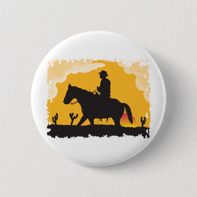 Sunset Cowboy 2 Inch Round Button (Front)