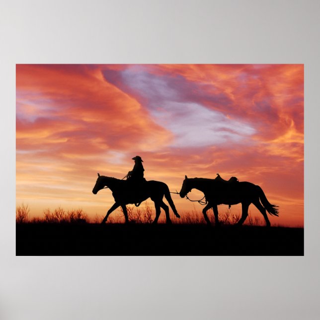 Sunset cowboy and horse silhouette poster (Front)