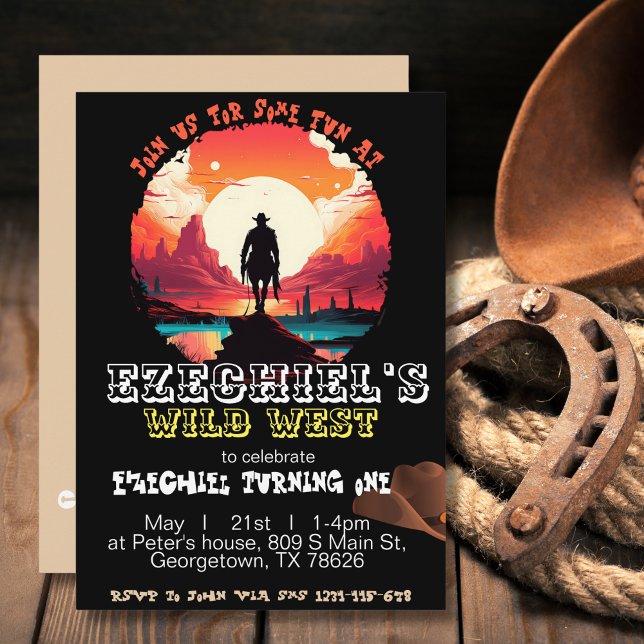 sunset Cowboy Birthday Invitation, Editable 1st  Invitation (Creator Uploaded)