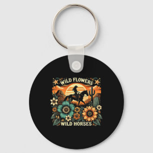 Sunset Cowgirl Riding Horse Wild Flowers - Wild Ho Keychain