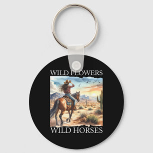 Sunset Cowgirl Riding Horse Wild Flowers - Wild Ho Keychain