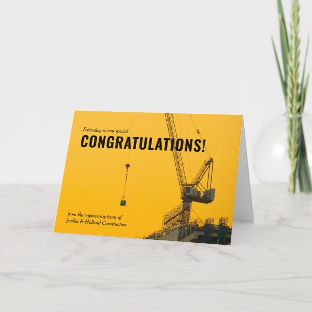 Sunset Crane Construction Themed Minimal Congrats Thank You Card (Front)