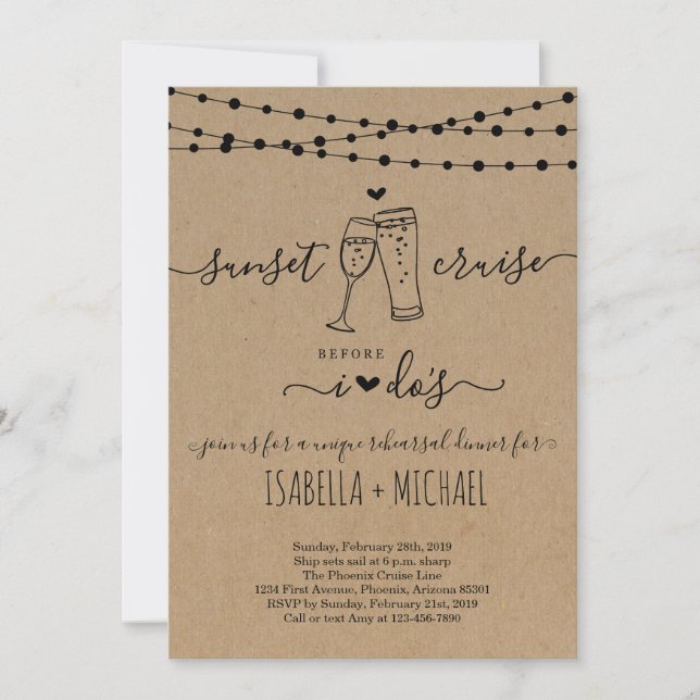 Sunset Cruise Before I Do's Rehearsal Dinner Invitation (Front)