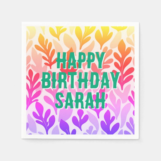 sunset custom leaf ombre Happy Birthday  Napkin (Front)