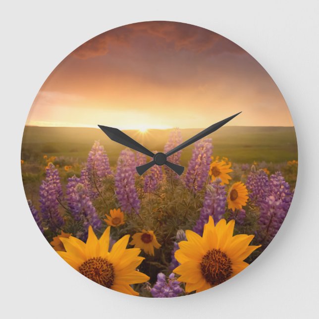 Sunset Daisies Large Clock (Front)