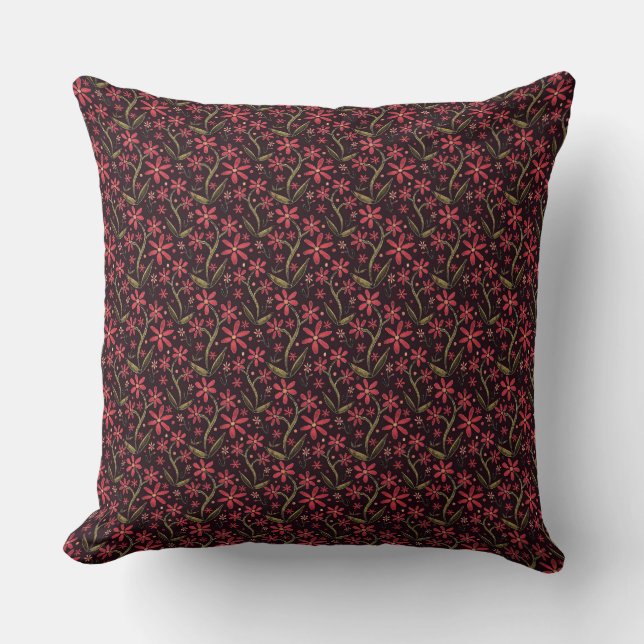 Sunset | Dancing Watercolor Daisies Throw Pillow (Front)