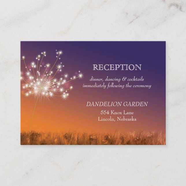 Sunset Dandelion Wedding Reception Enclosure Card (Front)