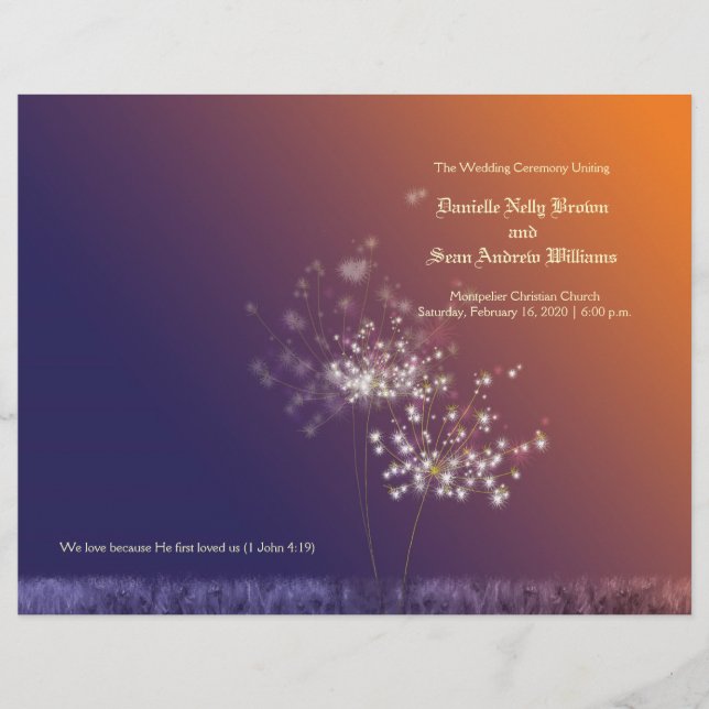 Sunset Dandelions Bi Fold Wedding Program (Front)