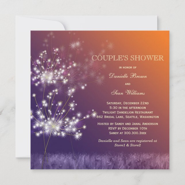 Sunset Dandelions Wedding Couples Shower Invitation (Front)