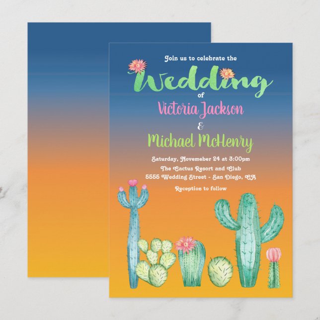 Sunset Desert Cactus Wedding Invitation (Front/Back)