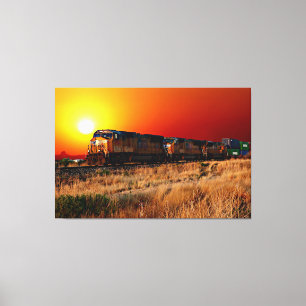 Sunset Diesel Locomotive Train 60"x40" Large Canvas Print