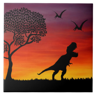 Sunset Dinosaur Scene Tile