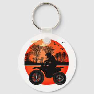 Sunset Dirt Bike Rider Adventure Silhouette Keychain