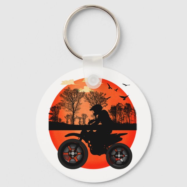 Sunset Dirt Bike Rider Adventure Silhouette Keychain (Front)