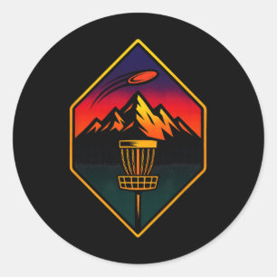 Sunset Disc Golf - Mountains Sket Trees Classic Round Sticker