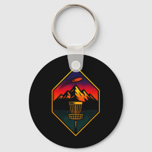 Sunset Disc Golf - Mountains Sket Trees  Keychain