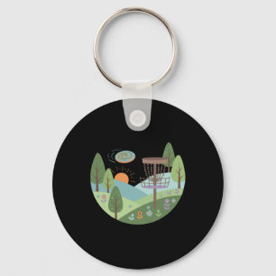 Sunset Disc Golf Sket Flying Disc Scene Hills Keychain