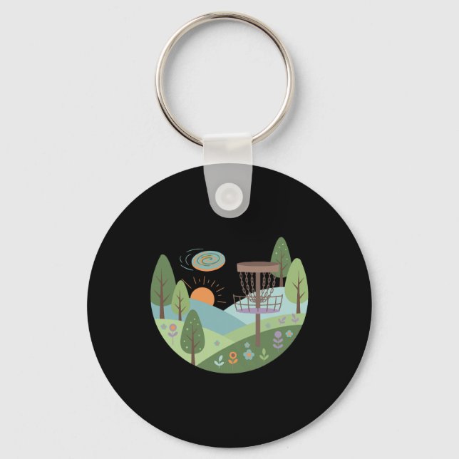 Sunset Disc Golf Sket Flying Disc Scene Hills  Keychain (Front)