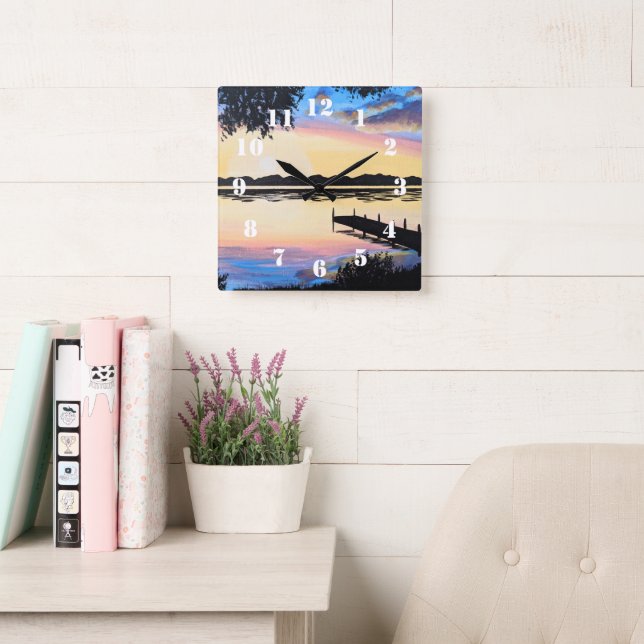 Sunset Dock Square Wall Clock (Reading Room)