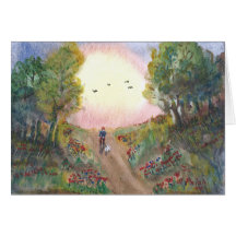 Sunset Dog Walk Watercolor Painting